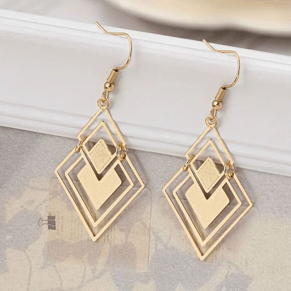Boho Rhombus Geometric Dangle Earrings - Picture 3 of 6